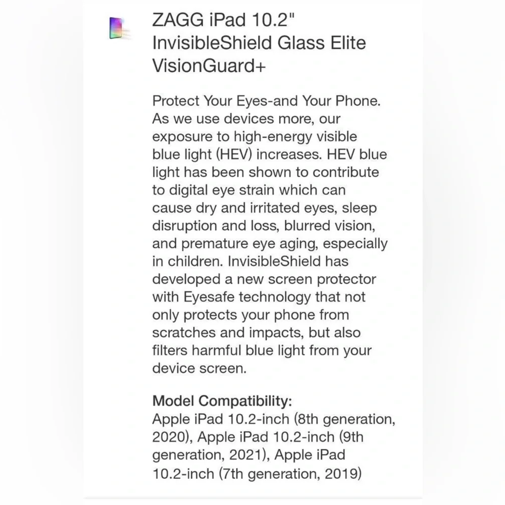 ZAGG InvisibleShield Glass Elite VisionGuard+ Blue Light Filter Protector-10.2”